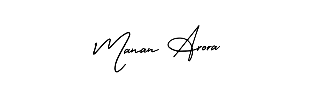 The best way (AmerikaSignatureDemo-Regular) to make a short signature is to pick only two or three words in your name. The name Manan Arora include a total of six letters. For converting this name. Manan Arora signature style 3 images and pictures png