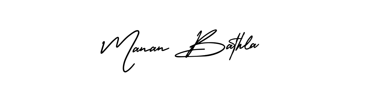 The best way (AmerikaSignatureDemo-Regular) to make a short signature is to pick only two or three words in your name. The name Manan Bathla include a total of six letters. For converting this name. Manan Bathla signature style 3 images and pictures png