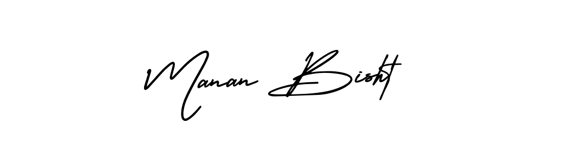 The best way (AmerikaSignatureDemo-Regular) to make a short signature is to pick only two or three words in your name. The name Manan Bisht include a total of six letters. For converting this name. Manan Bisht signature style 3 images and pictures png