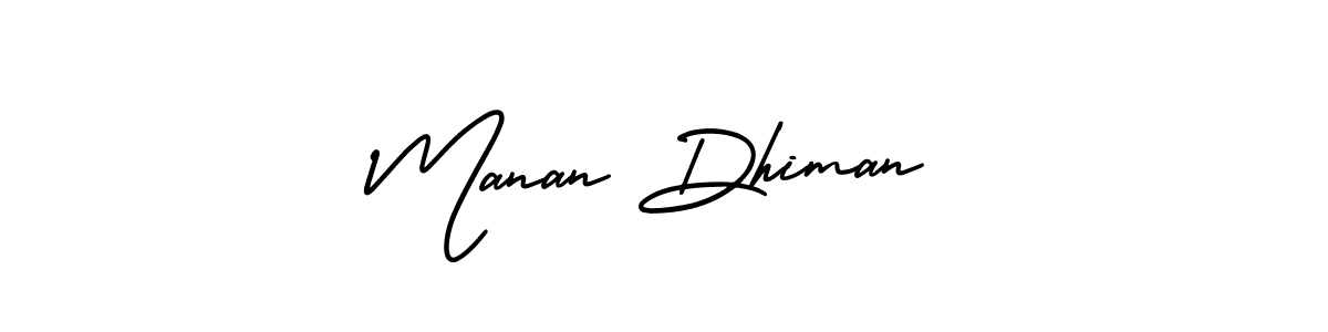 You should practise on your own different ways (AmerikaSignatureDemo-Regular) to write your name (Manan Dhiman) in signature. don't let someone else do it for you. Manan Dhiman signature style 3 images and pictures png