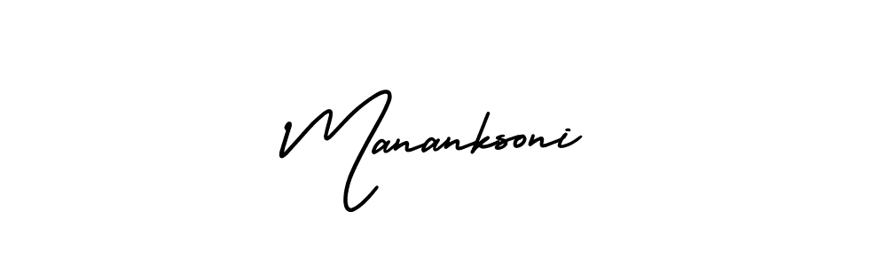 The best way (AmerikaSignatureDemo-Regular) to make a short signature is to pick only two or three words in your name. The name Mananksoni include a total of six letters. For converting this name. Mananksoni signature style 3 images and pictures png