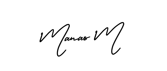 The best way (AmerikaSignatureDemo-Regular) to make a short signature is to pick only two or three words in your name. The name Manas M include a total of six letters. For converting this name. Manas M signature style 3 images and pictures png