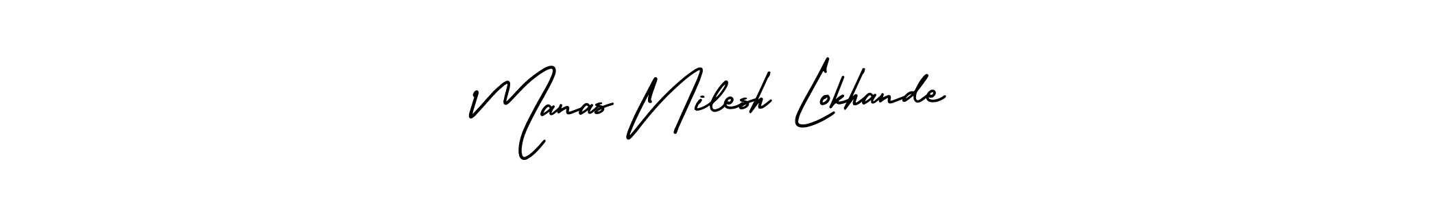 The best way (AmerikaSignatureDemo-Regular) to make a short signature is to pick only two or three words in your name. The name Manas Nilesh Lokhande include a total of six letters. For converting this name. Manas Nilesh Lokhande signature style 3 images and pictures png