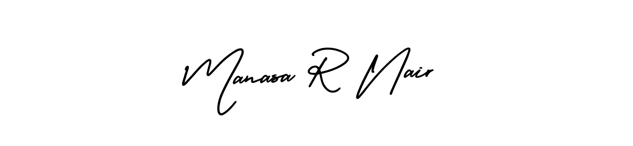 You should practise on your own different ways (AmerikaSignatureDemo-Regular) to write your name (Manasa R Nair) in signature. don't let someone else do it for you. Manasa R Nair signature style 3 images and pictures png