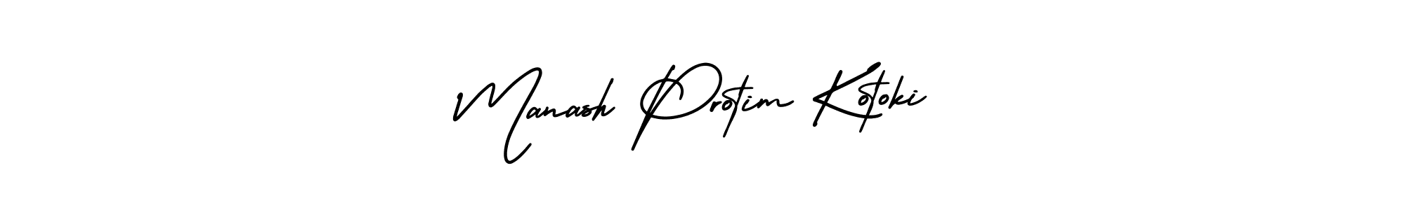 You should practise on your own different ways (AmerikaSignatureDemo-Regular) to write your name (Manash Protim Kotoki) in signature. don't let someone else do it for you. Manash Protim Kotoki signature style 3 images and pictures png