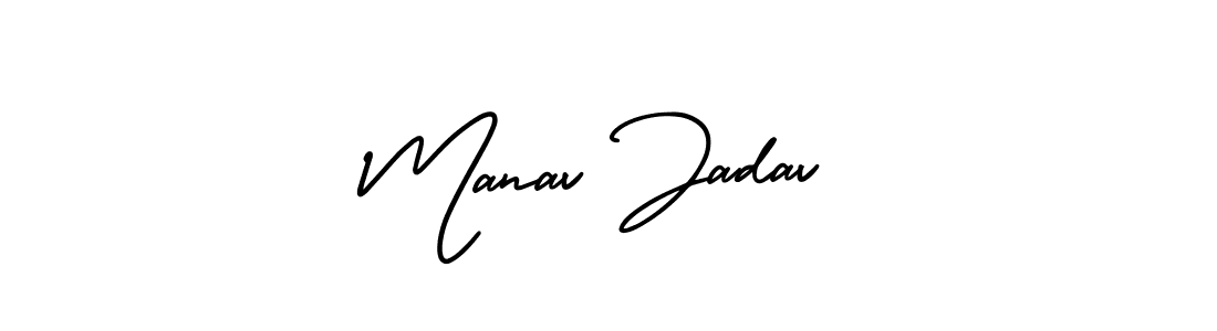 if you are searching for the best signature style for your name Manav Jadav. so please give up your signature search. here we have designed multiple signature styles  using AmerikaSignatureDemo-Regular. Manav Jadav signature style 3 images and pictures png