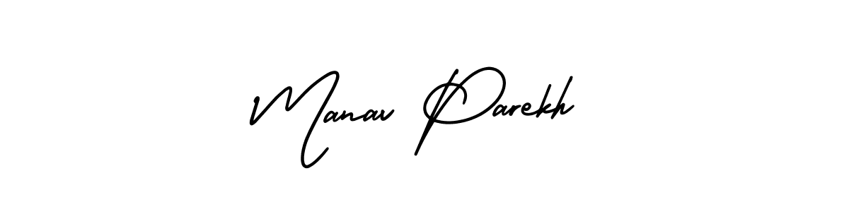 You should practise on your own different ways (AmerikaSignatureDemo-Regular) to write your name (Manav Parekh) in signature. don't let someone else do it for you. Manav Parekh signature style 3 images and pictures png