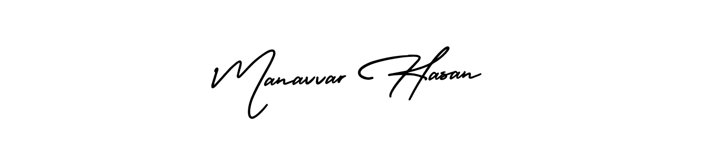 You should practise on your own different ways (AmerikaSignatureDemo-Regular) to write your name (Manavvar Hasan) in signature. don't let someone else do it for you. Manavvar Hasan signature style 3 images and pictures png