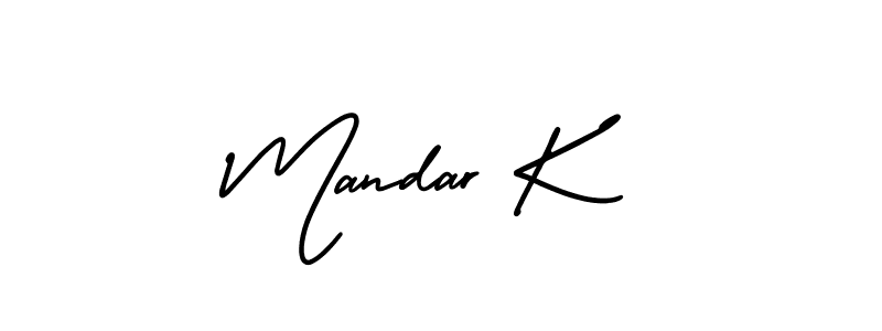 You should practise on your own different ways (AmerikaSignatureDemo-Regular) to write your name (Mandar K) in signature. don't let someone else do it for you. Mandar K signature style 3 images and pictures png