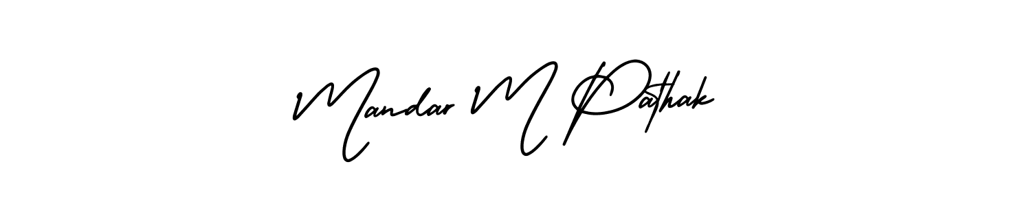 The best way (AmerikaSignatureDemo-Regular) to make a short signature is to pick only two or three words in your name. The name Mandar M Pathak include a total of six letters. For converting this name. Mandar M Pathak signature style 3 images and pictures png