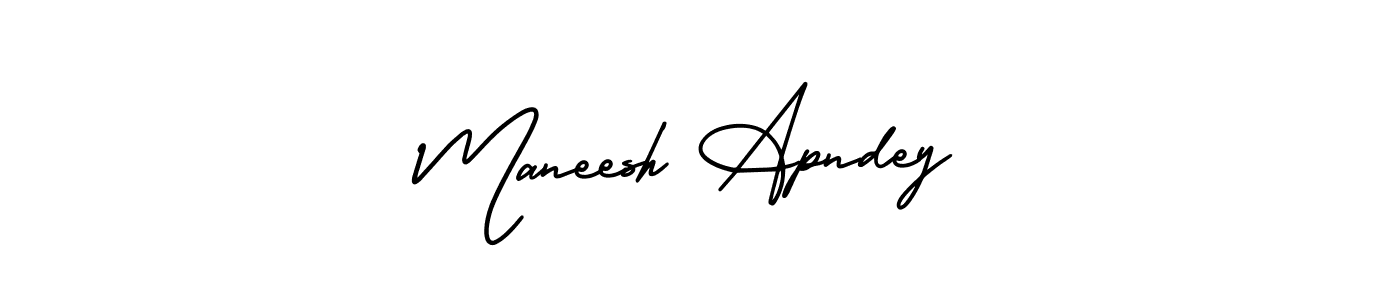 You should practise on your own different ways (AmerikaSignatureDemo-Regular) to write your name (Maneesh Apndey) in signature. don't let someone else do it for you. Maneesh Apndey signature style 3 images and pictures png