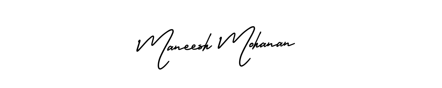 The best way (AmerikaSignatureDemo-Regular) to make a short signature is to pick only two or three words in your name. The name Maneesh Mohanan include a total of six letters. For converting this name. Maneesh Mohanan signature style 3 images and pictures png