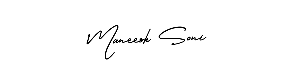 You should practise on your own different ways (AmerikaSignatureDemo-Regular) to write your name (Maneesh Soni) in signature. don't let someone else do it for you. Maneesh Soni signature style 3 images and pictures png