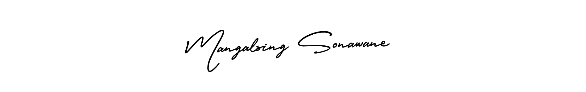 The best way (AmerikaSignatureDemo-Regular) to make a short signature is to pick only two or three words in your name. The name Mangalsing Sonawane include a total of six letters. For converting this name. Mangalsing Sonawane signature style 3 images and pictures png