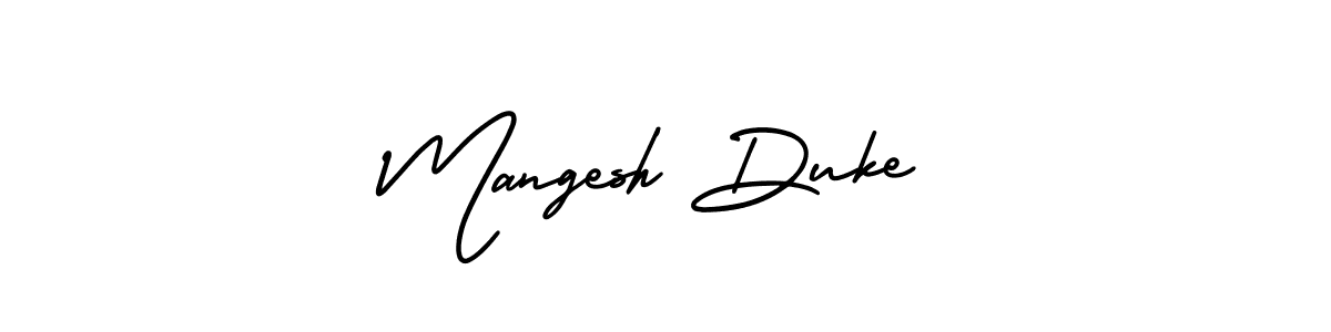 You should practise on your own different ways (AmerikaSignatureDemo-Regular) to write your name (Mangesh Duke) in signature. don't let someone else do it for you. Mangesh Duke signature style 3 images and pictures png