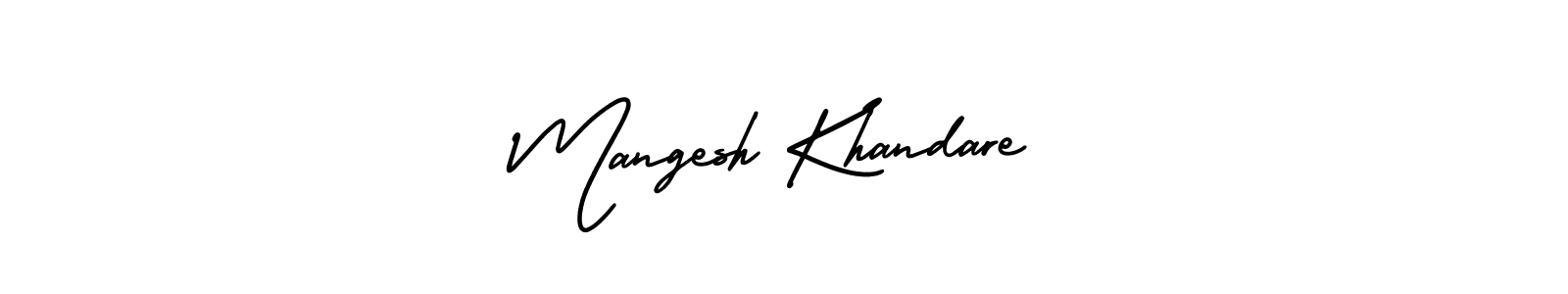 You should practise on your own different ways (AmerikaSignatureDemo-Regular) to write your name (Mangesh Khandare) in signature. don't let someone else do it for you. Mangesh Khandare signature style 3 images and pictures png