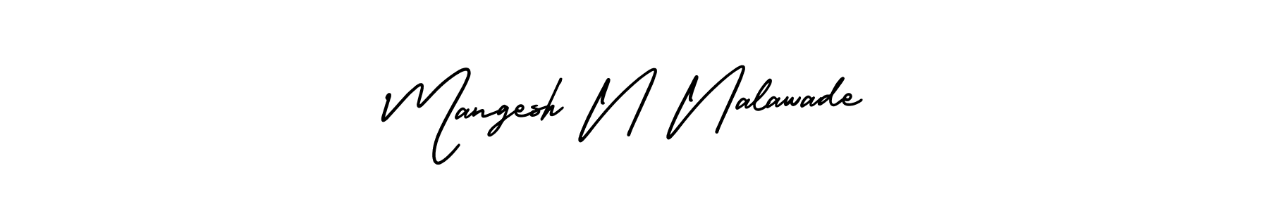 You should practise on your own different ways (AmerikaSignatureDemo-Regular) to write your name (Mangesh N Nalawade) in signature. don't let someone else do it for you. Mangesh N Nalawade signature style 3 images and pictures png