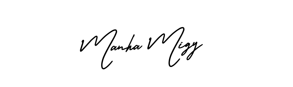 Manha Migy stylish signature style. Best Handwritten Sign (AmerikaSignatureDemo-Regular) for my name. Handwritten Signature Collection Ideas for my name Manha Migy. Manha Migy signature style 3 images and pictures png