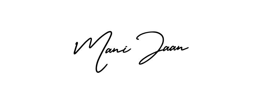 You should practise on your own different ways (AmerikaSignatureDemo-Regular) to write your name (Mani Jaan) in signature. don't let someone else do it for you. Mani Jaan signature style 3 images and pictures png