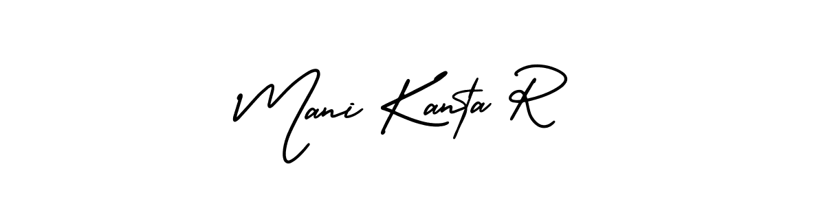 You should practise on your own different ways (AmerikaSignatureDemo-Regular) to write your name (Mani Kanta R) in signature. don't let someone else do it for you. Mani Kanta R signature style 3 images and pictures png