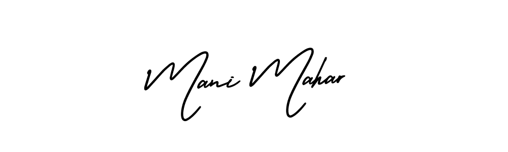 The best way (AmerikaSignatureDemo-Regular) to make a short signature is to pick only two or three words in your name. The name Mani Mahar include a total of six letters. For converting this name. Mani Mahar signature style 3 images and pictures png