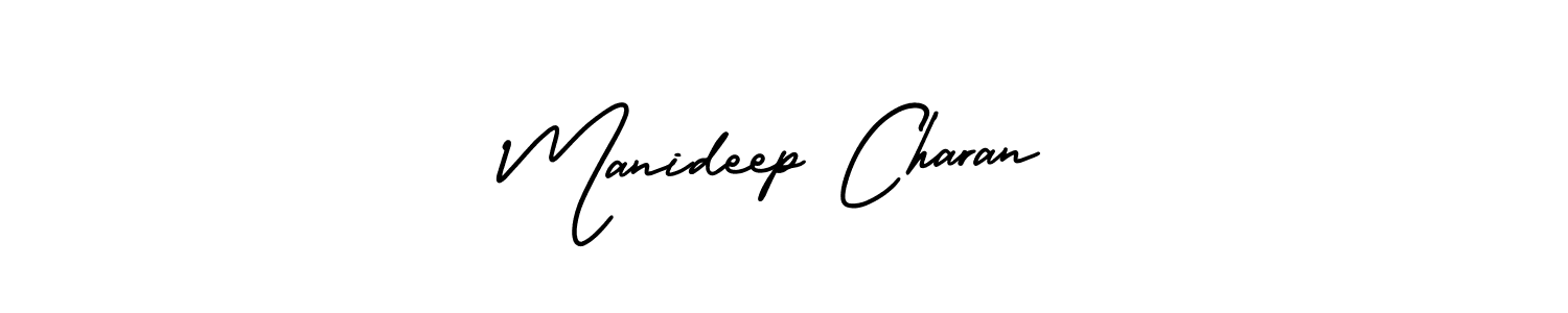 The best way (AmerikaSignatureDemo-Regular) to make a short signature is to pick only two or three words in your name. The name Manideep Charan include a total of six letters. For converting this name. Manideep Charan signature style 3 images and pictures png