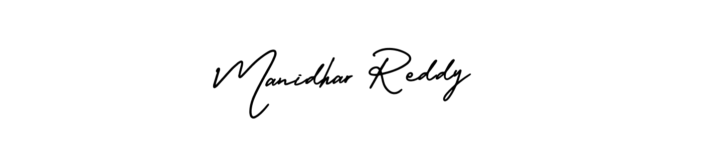 The best way (AmerikaSignatureDemo-Regular) to make a short signature is to pick only two or three words in your name. The name Manidhar Reddy include a total of six letters. For converting this name. Manidhar Reddy signature style 3 images and pictures png