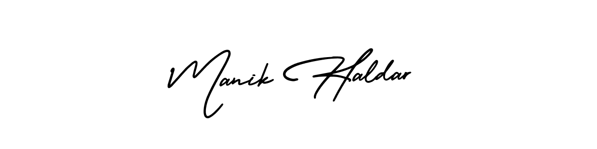 How to make Manik Haldar name signature. Use AmerikaSignatureDemo-Regular style for creating short signs online. This is the latest handwritten sign. Manik Haldar signature style 3 images and pictures png