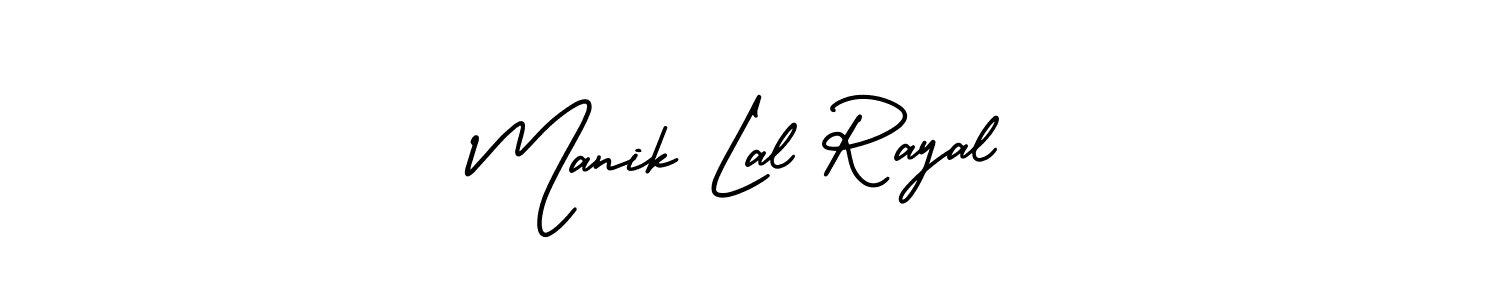 You should practise on your own different ways (AmerikaSignatureDemo-Regular) to write your name (Manik Lal Rayal) in signature. don't let someone else do it for you. Manik Lal Rayal signature style 3 images and pictures png