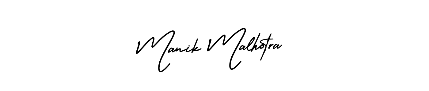 You should practise on your own different ways (AmerikaSignatureDemo-Regular) to write your name (Manik Malhotra) in signature. don't let someone else do it for you. Manik Malhotra signature style 3 images and pictures png