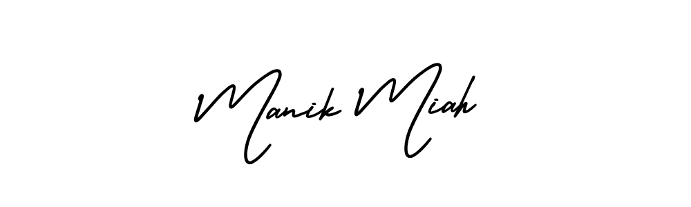 The best way (AmerikaSignatureDemo-Regular) to make a short signature is to pick only two or three words in your name. The name Manik Miah include a total of six letters. For converting this name. Manik Miah signature style 3 images and pictures png