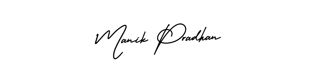 The best way (AmerikaSignatureDemo-Regular) to make a short signature is to pick only two or three words in your name. The name Manik Pradhan include a total of six letters. For converting this name. Manik Pradhan signature style 3 images and pictures png