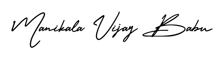 A sleek calligraphic signature for name Manikala Vijay Babu utilizing AmerikaSignatureDemo-Regular styling. Great for adding personal signatures to photos and art. Manikala Vijay Babu signature style 3 images and pictures png