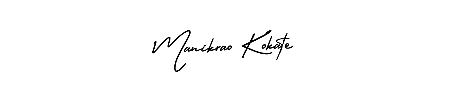 The best way (AmerikaSignatureDemo-Regular) to make a short signature is to pick only two or three words in your name. The name Manikrao Kokate include a total of six letters. For converting this name. Manikrao Kokate signature style 3 images and pictures png