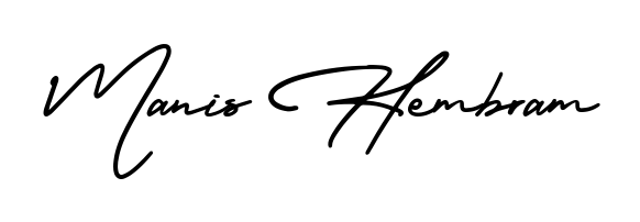 The AmerikaSignatureDemo-Regular font transforms the name Manis Hembram into an executive sign with sharp precision and distinguished character. Manis Hembram signature style 3 images and pictures png
