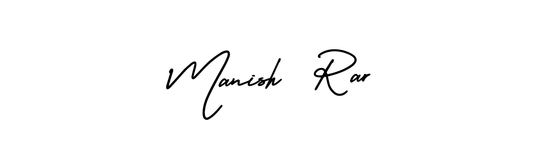 You should practise on your own different ways (AmerikaSignatureDemo-Regular) to write your name (Manish  Rar) in signature. don't let someone else do it for you. Manish  Rar signature style 3 images and pictures png