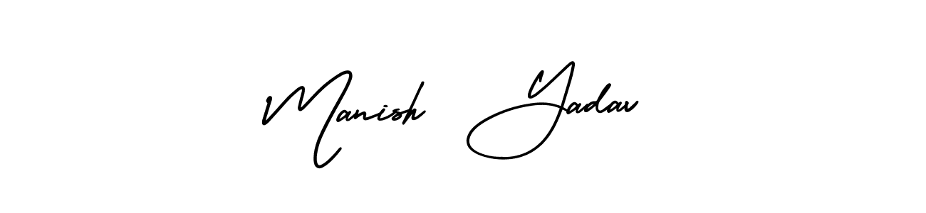 The best way (AmerikaSignatureDemo-Regular) to make a short signature is to pick only two or three words in your name. The name Manish  Yadav include a total of six letters. For converting this name. Manish  Yadav signature style 3 images and pictures png