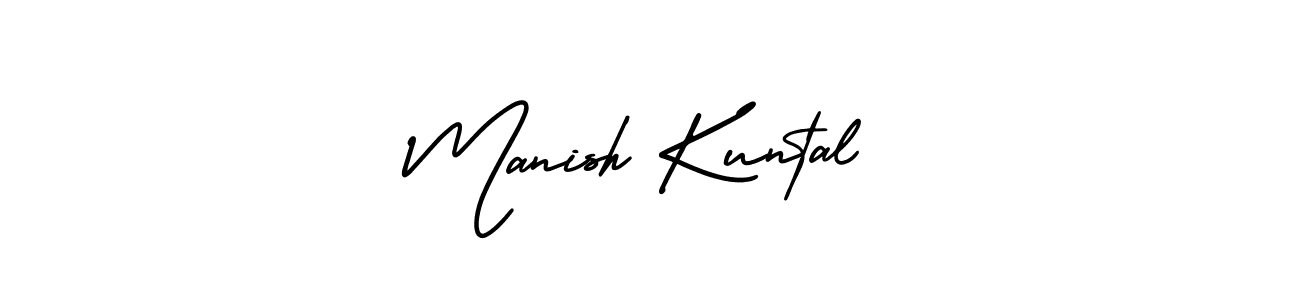 You should practise on your own different ways (AmerikaSignatureDemo-Regular) to write your name (Manish Kuntal) in signature. don't let someone else do it for you. Manish Kuntal signature style 3 images and pictures png