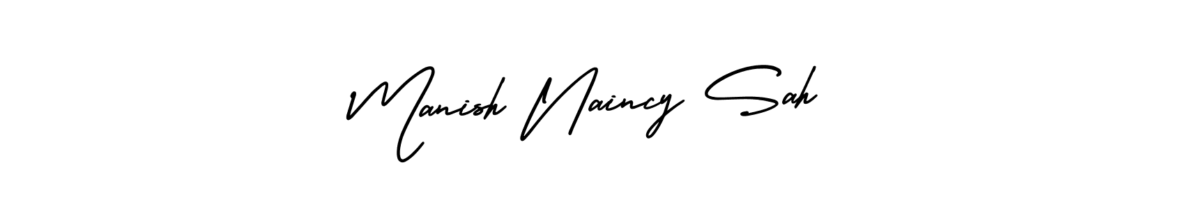 How to make Manish Naincy Sah signature? AmerikaSignatureDemo-Regular is a professional autograph style. Create handwritten signature for Manish Naincy Sah name. Manish Naincy Sah signature style 3 images and pictures png