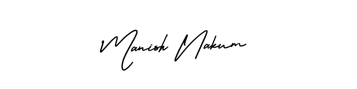 You should practise on your own different ways (AmerikaSignatureDemo-Regular) to write your name (Manish Nakum) in signature. don't let someone else do it for you. Manish Nakum signature style 3 images and pictures png