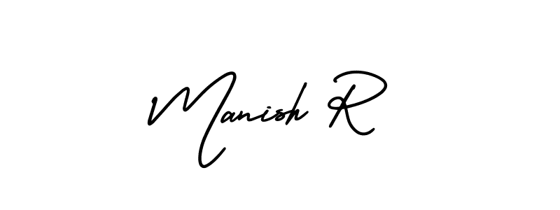 You should practise on your own different ways (AmerikaSignatureDemo-Regular) to write your name (Manish R) in signature. don't let someone else do it for you. Manish R signature style 3 images and pictures png
