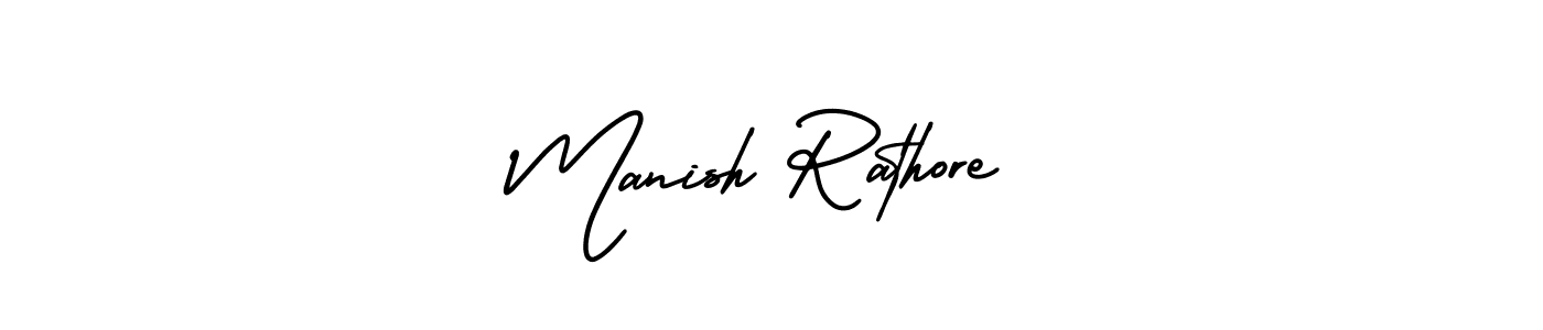 You should practise on your own different ways (AmerikaSignatureDemo-Regular) to write your name (Manish Rathore) in signature. don't let someone else do it for you. Manish Rathore signature style 3 images and pictures png