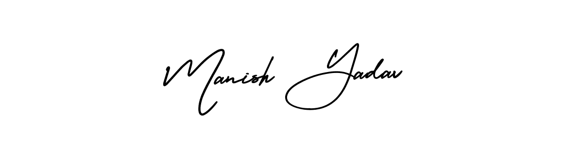 You should practise on your own different ways (AmerikaSignatureDemo-Regular) to write your name (Manish Yadav) in signature. don't let someone else do it for you. Manish Yadav signature style 3 images and pictures png