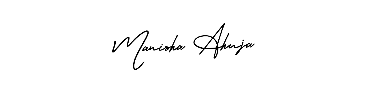 This is the best signature style for the Manisha Ahuja name. Also you like these signature font (AmerikaSignatureDemo-Regular). Mix name signature. Manisha Ahuja signature style 3 images and pictures png
