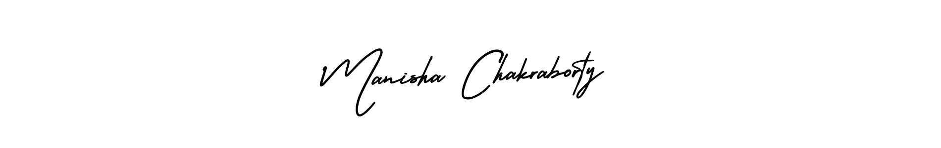 You should practise on your own different ways (AmerikaSignatureDemo-Regular) to write your name (Manisha Chakraborty) in signature. don't let someone else do it for you. Manisha Chakraborty signature style 3 images and pictures png