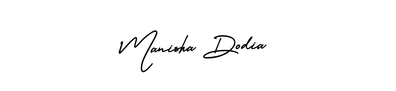 You should practise on your own different ways (AmerikaSignatureDemo-Regular) to write your name (Manisha Dodia) in signature. don't let someone else do it for you. Manisha Dodia signature style 3 images and pictures png