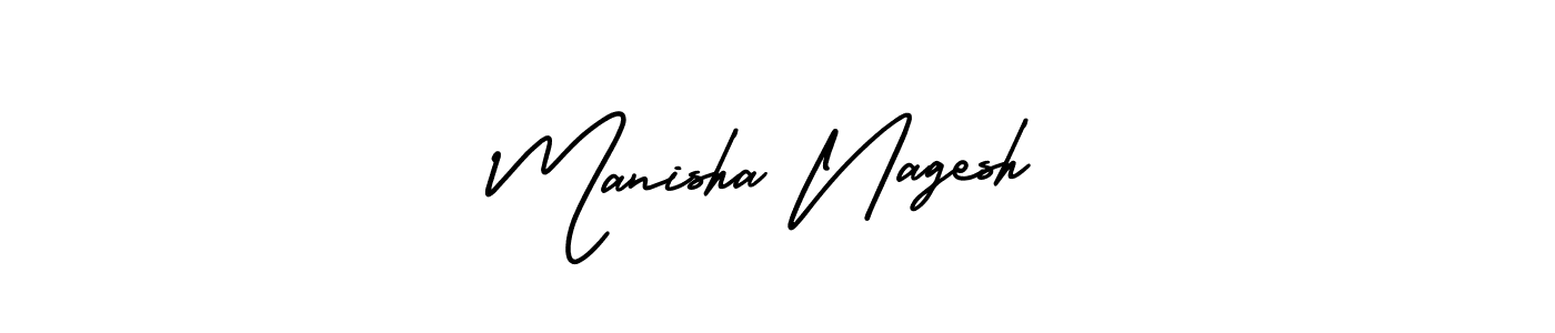 You should practise on your own different ways (AmerikaSignatureDemo-Regular) to write your name (Manisha Nagesh) in signature. don't let someone else do it for you. Manisha Nagesh signature style 3 images and pictures png