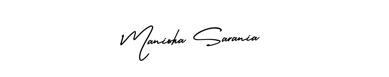 The best way (AmerikaSignatureDemo-Regular) to make a short signature is to pick only two or three words in your name. The name Manisha Sarania include a total of six letters. For converting this name. Manisha Sarania signature style 3 images and pictures png