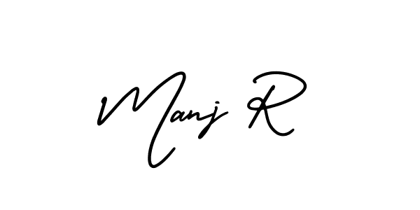 You should practise on your own different ways (AmerikaSignatureDemo-Regular) to write your name (Manj R) in signature. don't let someone else do it for you. Manj R signature style 3 images and pictures png