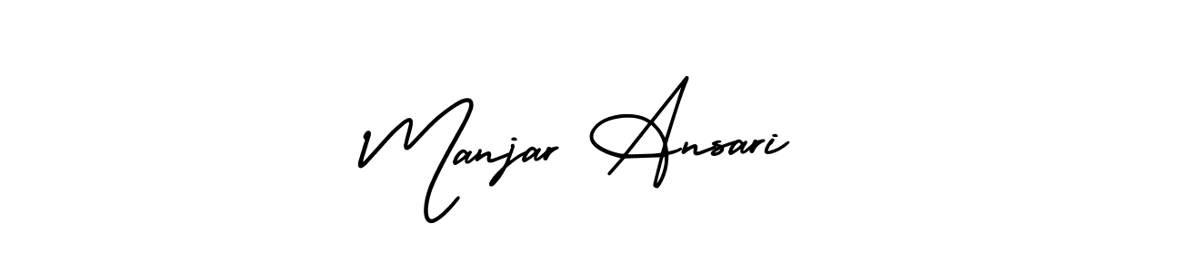 The best way (AmerikaSignatureDemo-Regular) to make a short signature is to pick only two or three words in your name. The name Manjar Ansari include a total of six letters. For converting this name. Manjar Ansari signature style 3 images and pictures png